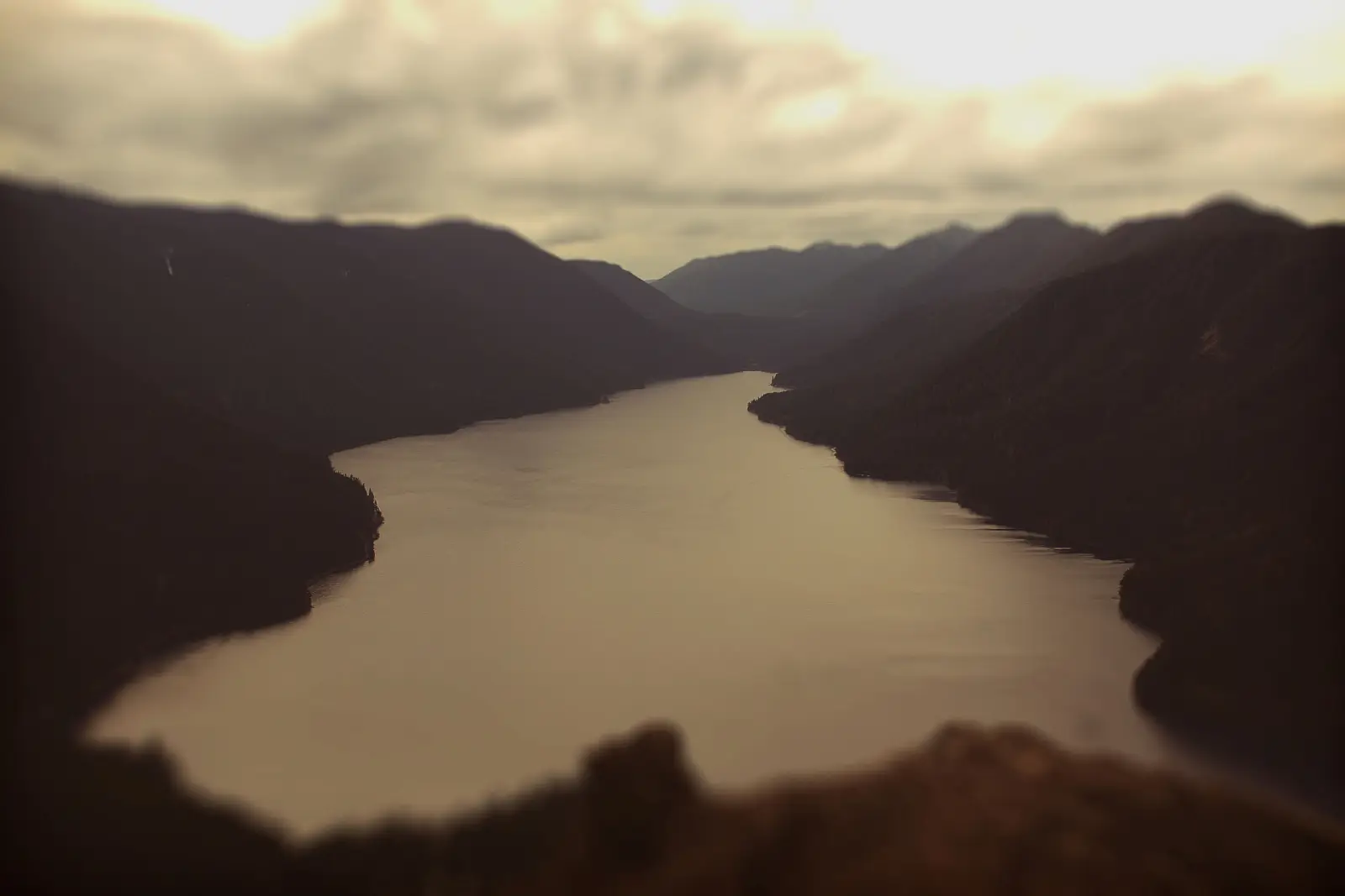 Lake Crescent between forested mountains